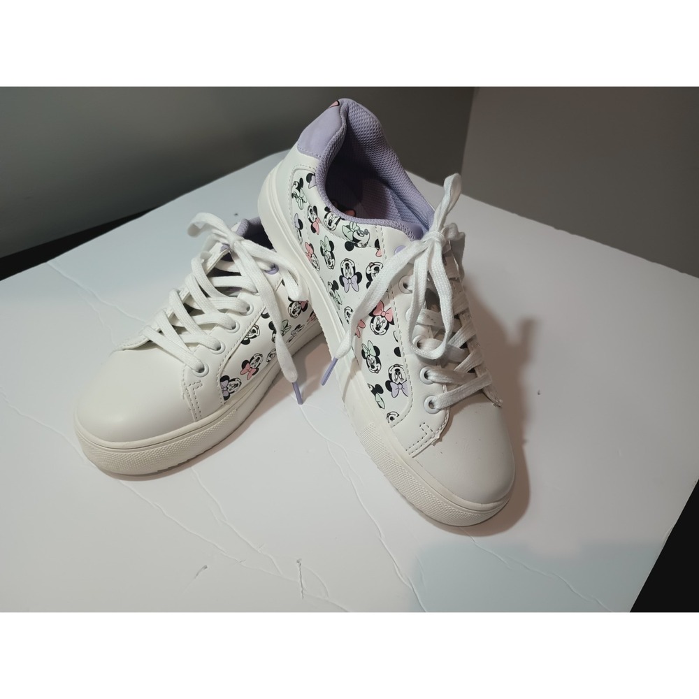 Disney Minnie Mouse Womens Size 8 Sneakers White Purple Low Top Shoes Print
